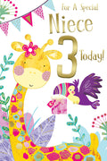 Niece 3rd Birthday Card  Giraffe & Bird Design with Verse  15x23cm