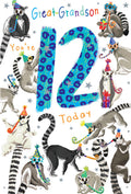 Great Grandson 12th Birthday Card Age 12 Lemurs 9" x 6" Lovely Verse