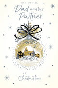 Dad & Partner Christmas Card Modern Village Bauble Large 9" x 6" Lovely Verse