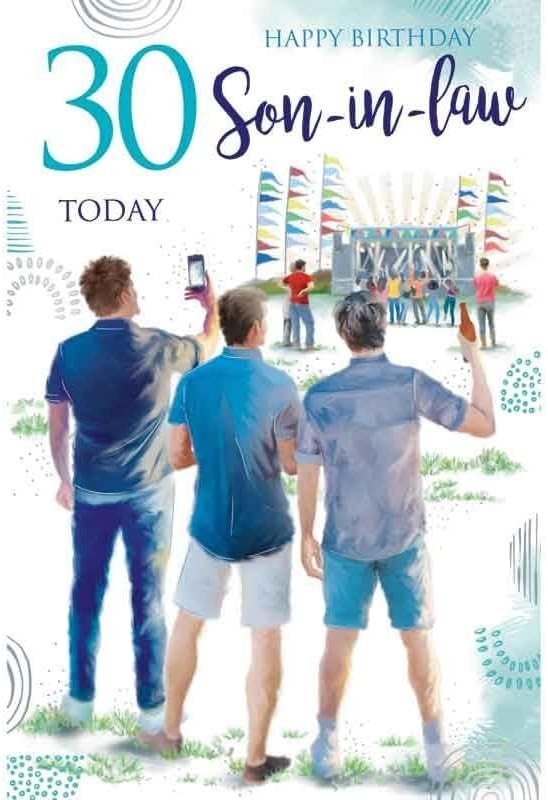 Son-in-law 30th Birthday Card  Festival Crowd & Colourful Flags  15x23cm