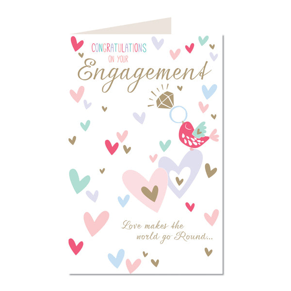 On Your Engagement Card Congratulations Lovely Heart Bird & Ring DesignClassic