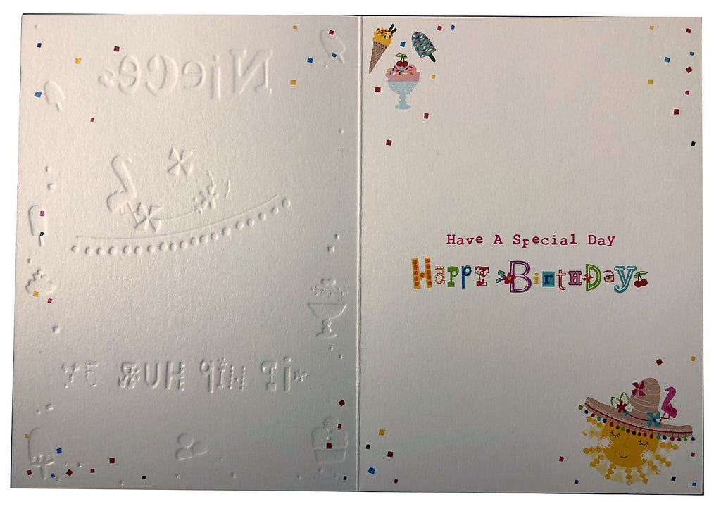 Niece Happy Birthday Card Lots Of Love Sun Hat & Ice Cream Design