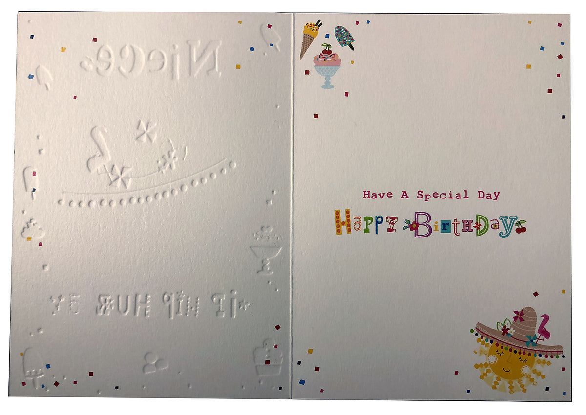 Niece Happy Birthday Card Lots Of Love Sun Hat & Ice Cream Design
