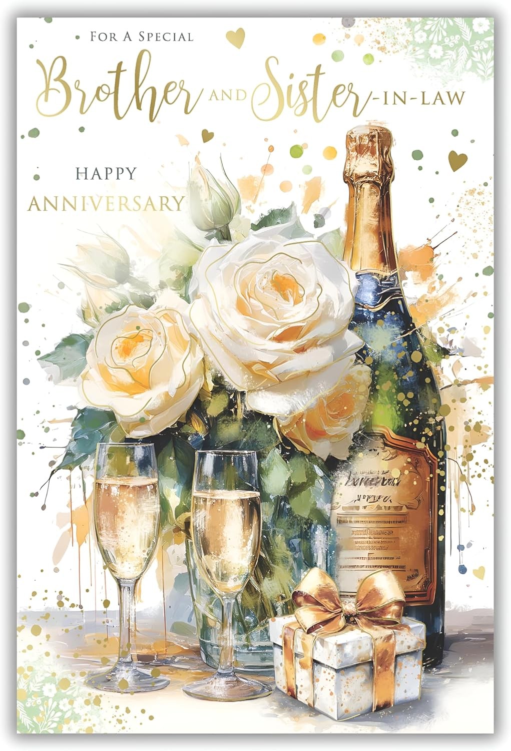 Brother & Sister-in-law Anniversary Card  Champagne & Roses  15x23cm