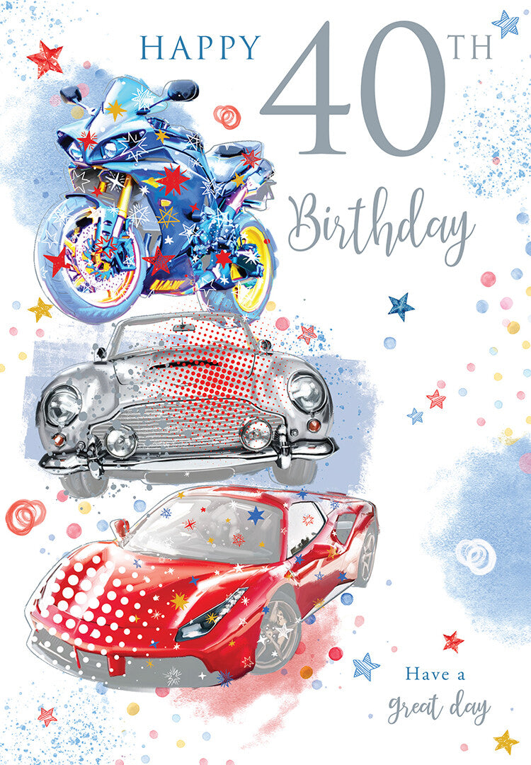 Happy 40th Birthday Card Male Foil Finish 8" x 6" Lovely Verse