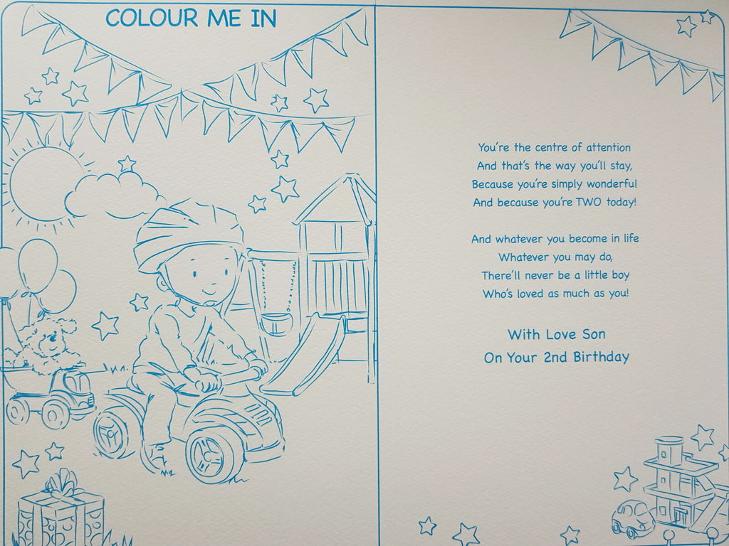 Son 2nd Birthday Card Large Colouring Activity Inside Lovely Verse