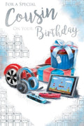Cousin Birthday Card Gaming Gamer Theme Boys Male Quality Verse Silver Foil