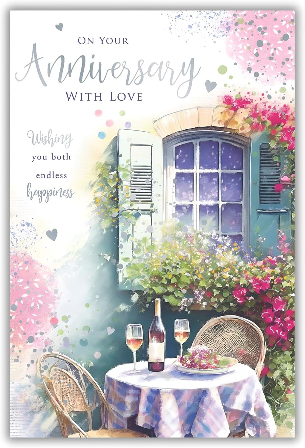 Your Anniversary Card Romantic Outdoor Caf Wine Table Floral Window Design Free