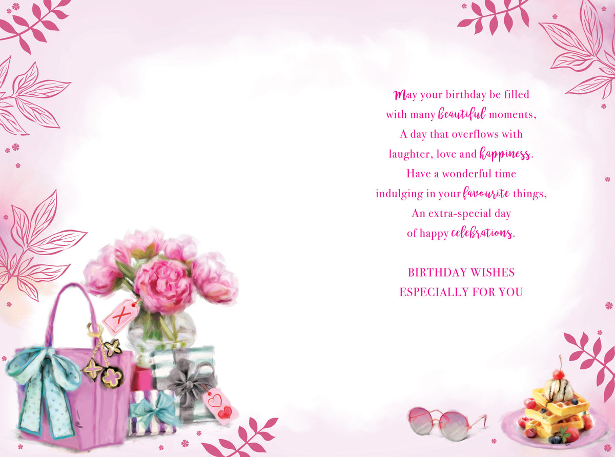 Granddaughter 21st Birthday Card - Pink Peonies Gifts Waffles - Quality Modern