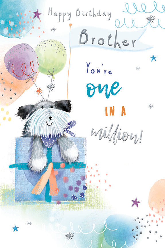 Brother Happy Birthday Card You're One In A Million Cute Dog Birthday