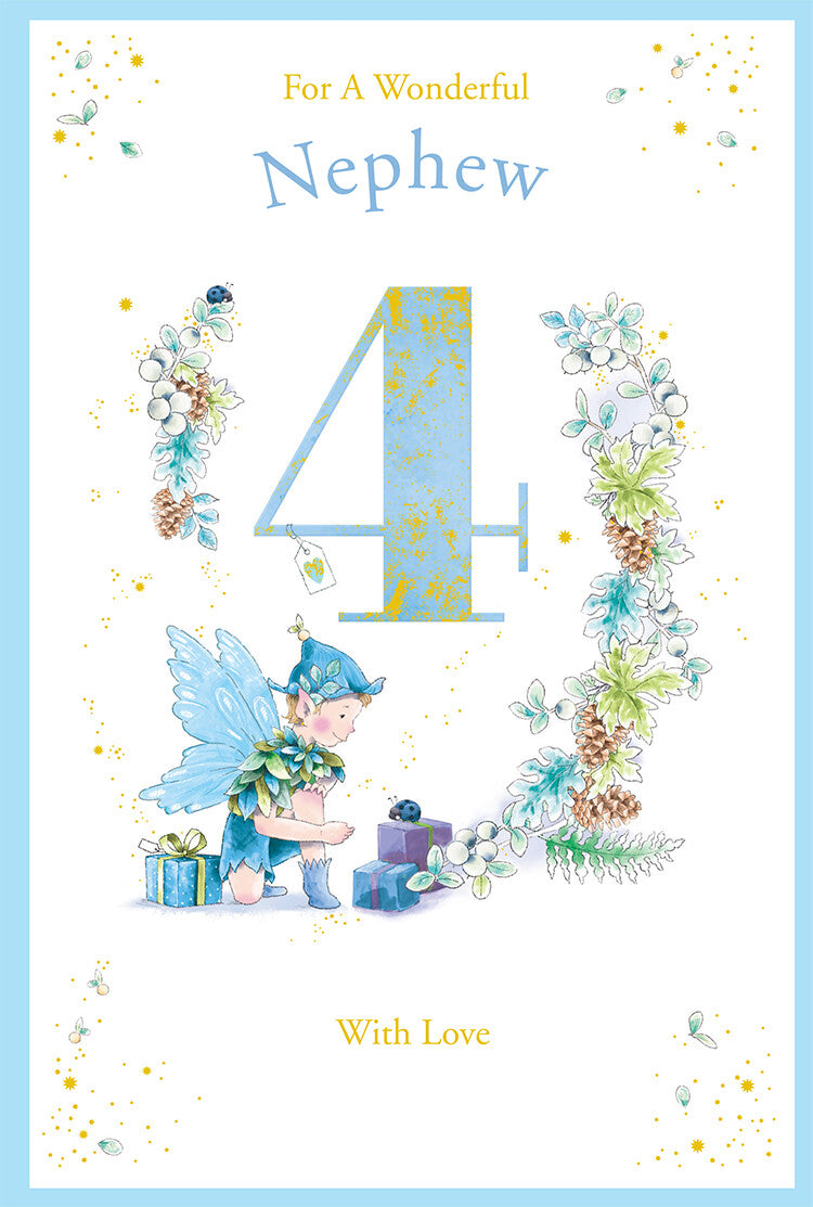 Nephew 4th Birthday Card Age 4 Pinecone Pixie 9" x 6" Lovely Verse