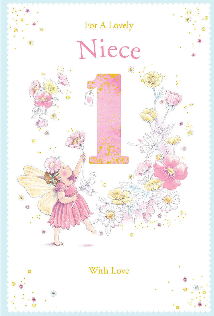 Niece 1st Birthday Card Age 1 Daisy Fairy 9" x 6" Lovely Verse