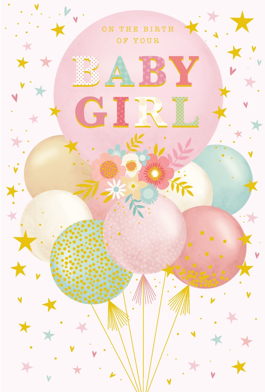 Birth Baby Girl Card Balloons Foil Finish New Baby Lovely Verse
