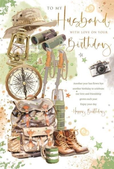Birthday Card for Husband  Hiking & Travel Design  15x23cm  Colour Insert