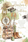 Birthday Card for Husband  Hiking & Travel Design  15x23cm  Colour Insert