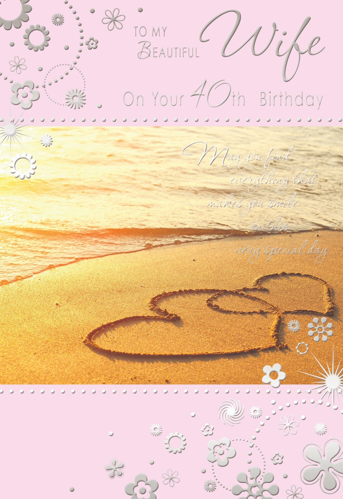 40th Birthday Card for Wife Romantic Heart Beach Design Special Wife Age 40 Card