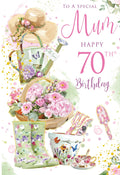 70th Birthday Card for Mum  Garden Theme with Verse  15x23cm Insert