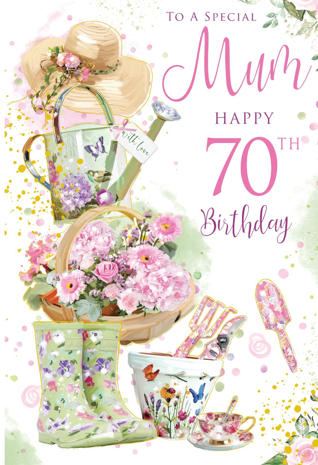 70th Birthday Card for Mum  Garden Theme with Verse  15x23cm Insert