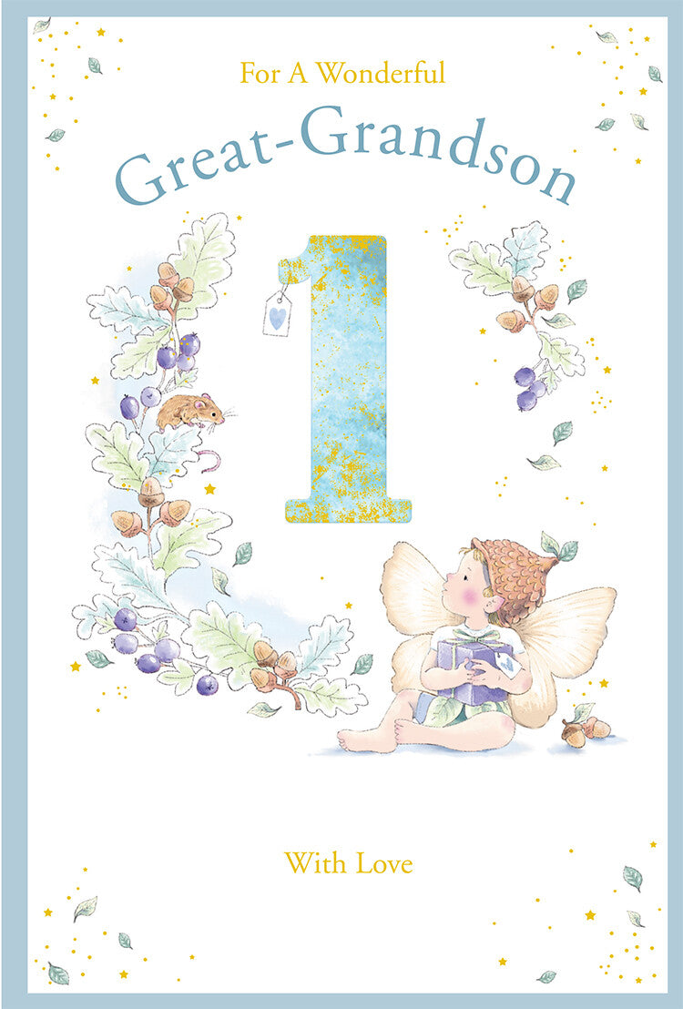 Great Grandson 1st Birthday Card Age 1 Acorn Pixie 9" x 6" Lovely Verse