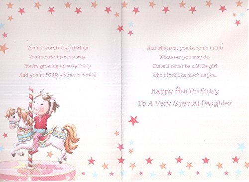 Daughter 4th Birthday Card  Age 4 Girl on Carousel Design Happy Lovely Verse