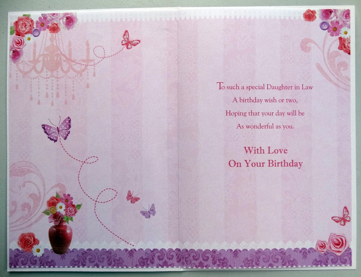 Daughter In Law Birthday Card Dressing Table Gift & Butterfly Design Happy