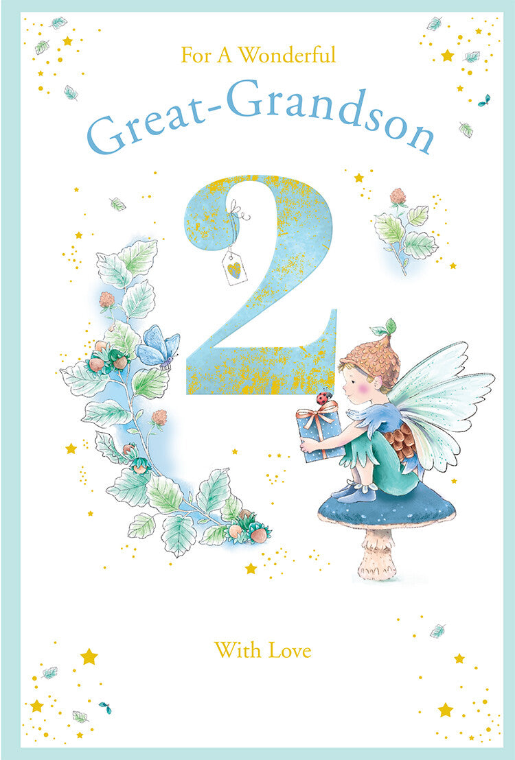 Great Grandson 2nd Birthday Card Age 2 Acorn Pixie 9" x 6" Lovely Verse