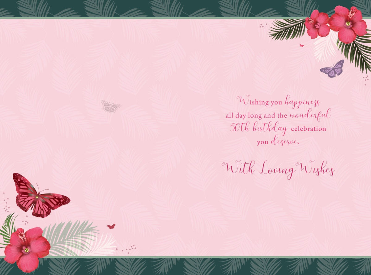 Daughter 50th Birthday Card - Butterflies & Flowers - Special 50 Today