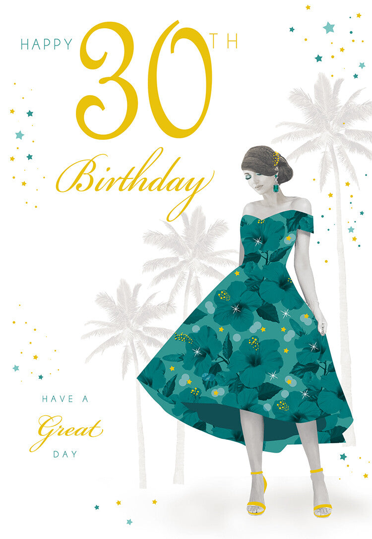 Happy 30th Birthday Card Female Foil Finish 8" x 6" Lovely Verse