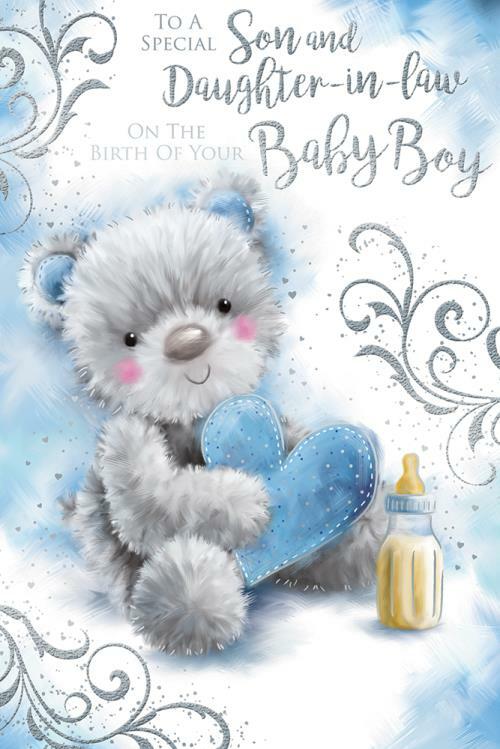 Birth Baby Boy Card Son & Daughter In Law Heart Design