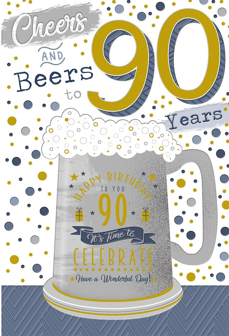 90th Happy Birthday Card Cheers & Beers to 90 Years Beer Design