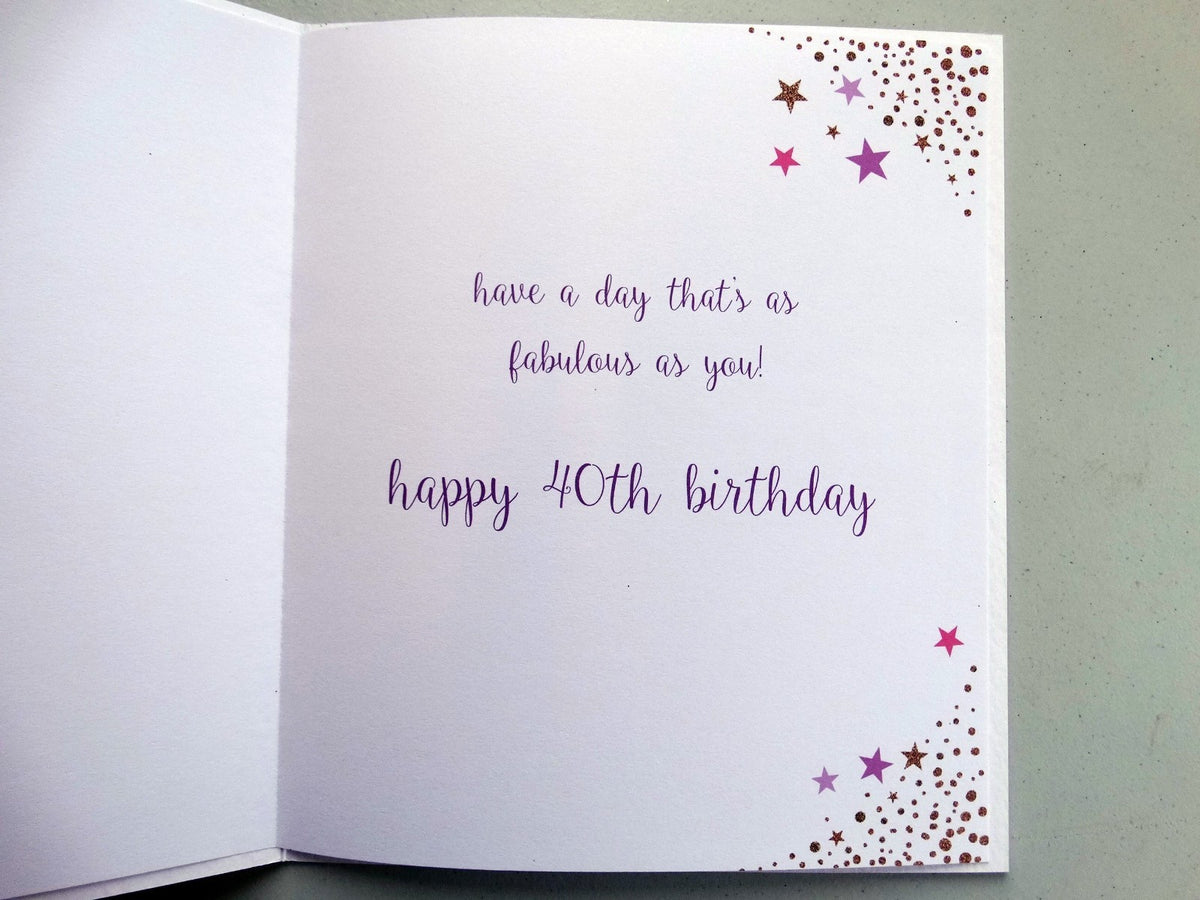 40th Happy  Birthday Card 40 Fabulous Colour Me Gold Flitter Design Good Quality