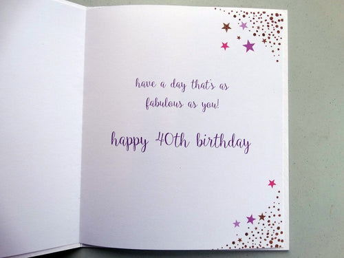 40th Happy  Birthday Card 40 Fabulous Colour Me Gold Flitter Design Good Quality