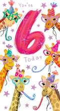 Age 6 Female 6th Birthday Card Giraffes 9" x 5" Lovely Verse