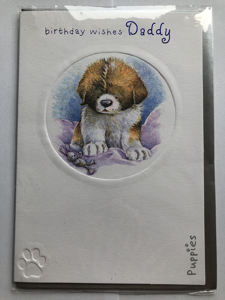 Daddy Happy Birthday Card Cute Dog Puppy & Teddy