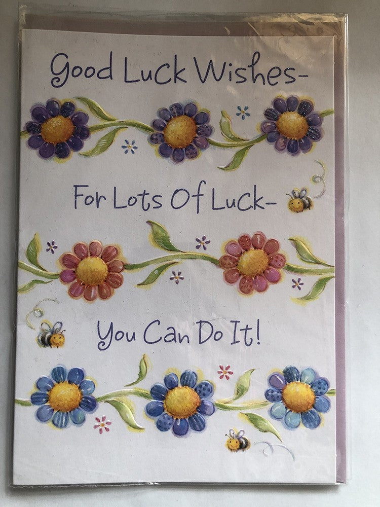 Good Luck Best Wishes Card Purple Pink Blue Flowers