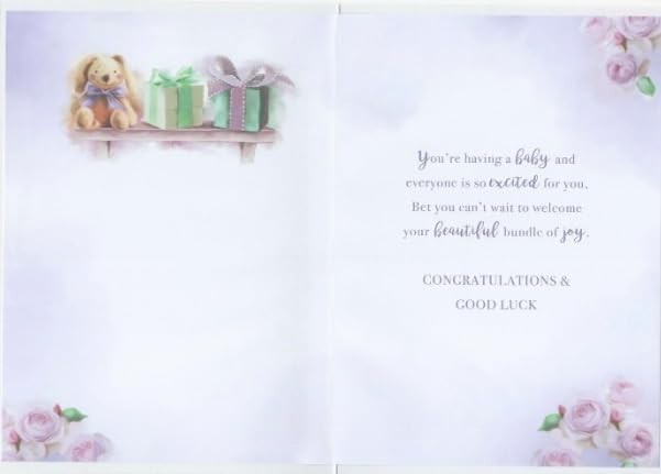 Baby Shower Card 13cm x 19cm Teddy & Gifts Design Verse Inside