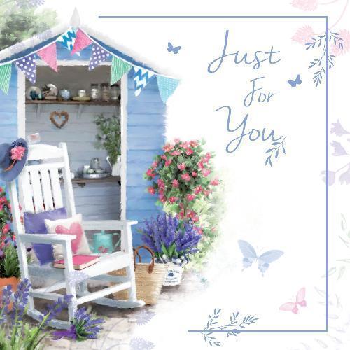 Open Happy Birthday Card Just For You Tea Shed Rocking Chair Book Design Female