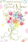 Nan Happy Birthday Card Bright Flowers & Bow Lovely Verse