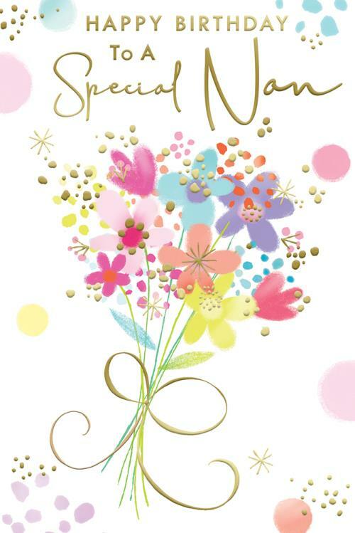 Nan Happy Birthday Card Bright Flowers & Bow Lovely Verse