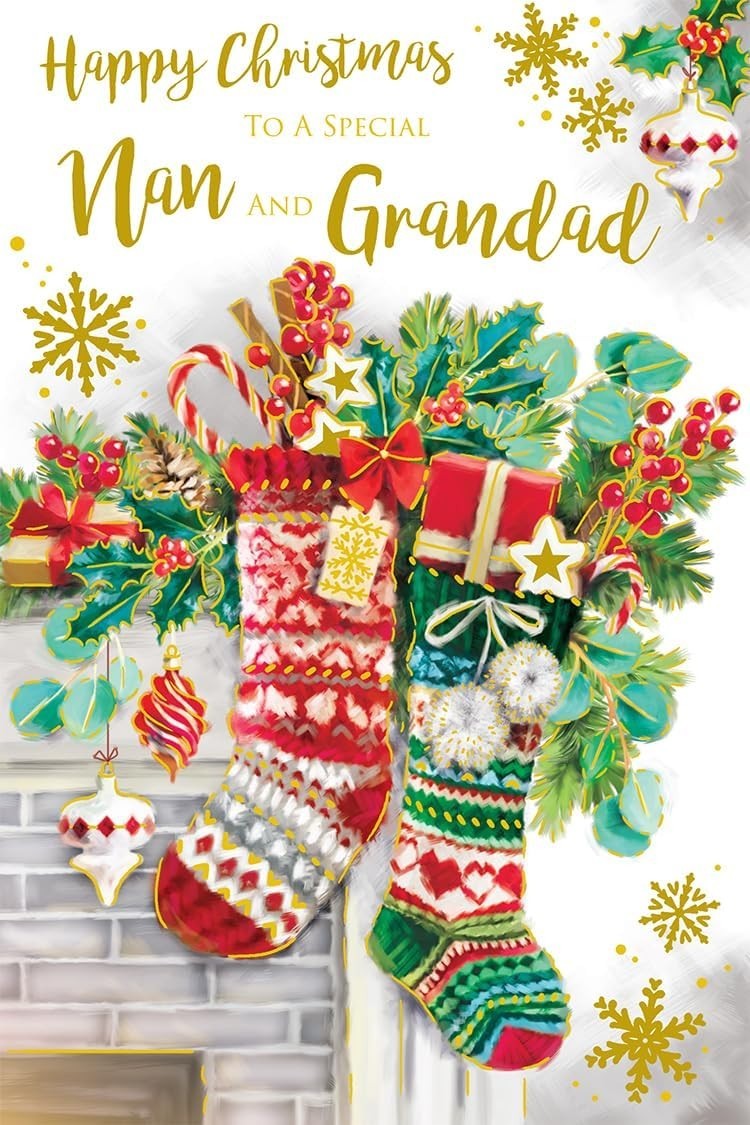 Christmas Card For Nan & Grandad 15x23cm Stockings Large Verse Inside