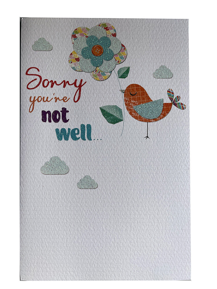 Get Well Card Sorry Your Not Well Bright Modern Flower & Bird Design Greeting