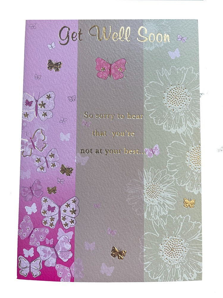 Get Well Soon Card Butterfly Flowers