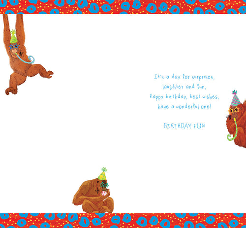 Age 3 Male 3rd Birthday Card Monkeys 9" x 5" Lovely Verse