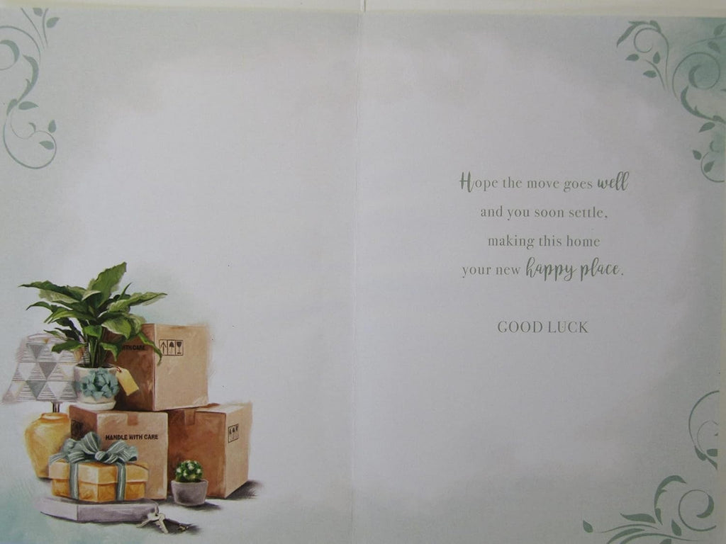 New Home Card 13cm x 19cm Moving Boxes & Keys Design Verse Inside