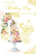 Wedding Day Card Cake Flowers Foil Finish Lovely Verse