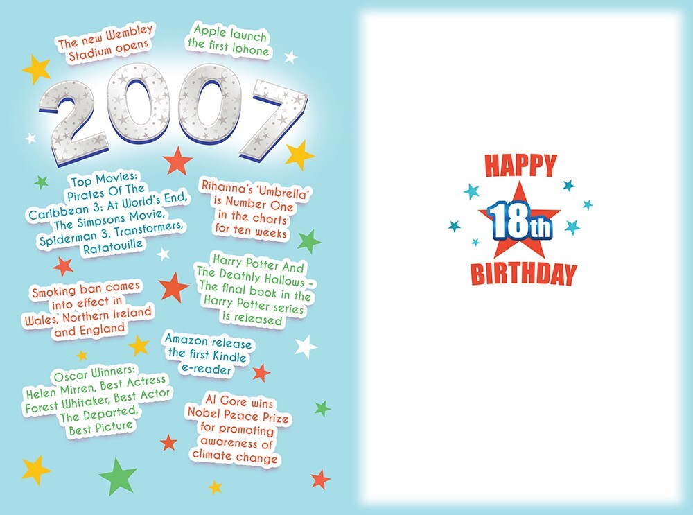 18th Birthday Card Boy Born 2007 Transformers iPhone Spiderman Ratatouille Theme