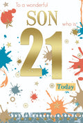 Son 21st Birthday Card Large Modern Paint Splat Twenty One Male Gold Foil Cards