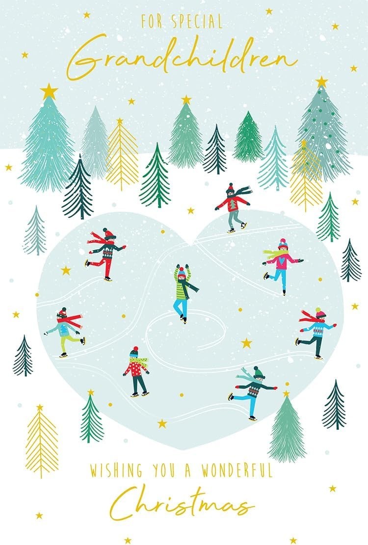 Christmas Card For Grandchildren 15x23cm Ice Skating Large Quality Board
