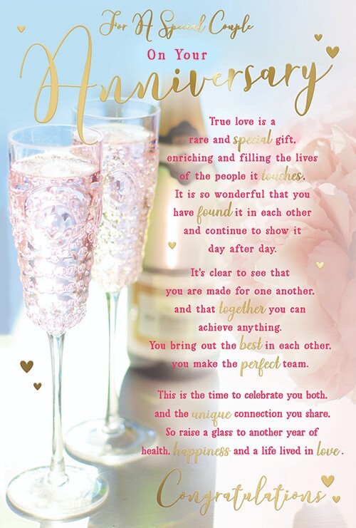 Special Couple Anniversary Card Champagne Flutes Perfect Team Verse