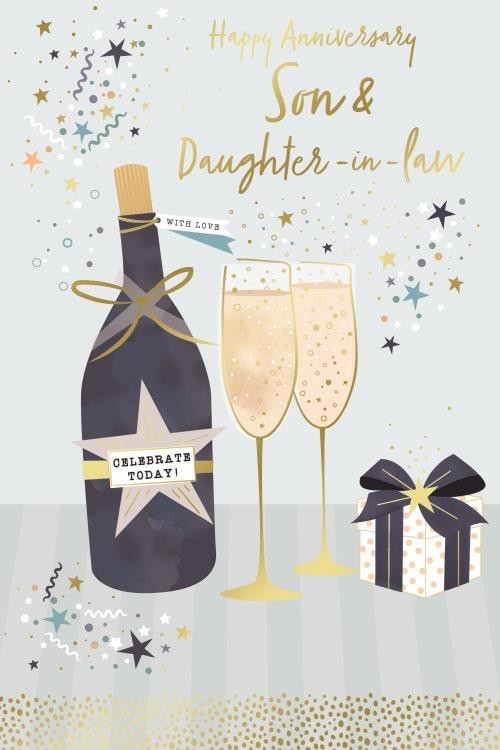 Anniversary Card Son & Daughter-in-Law 15cm x 23cm Champagne Design Verse